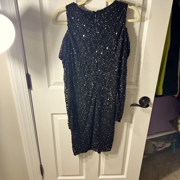 Brand New w/ Tags Parker Black Cold Shoulder Beaded Sequin Black Dress Size 4! - Picture 2 of 6